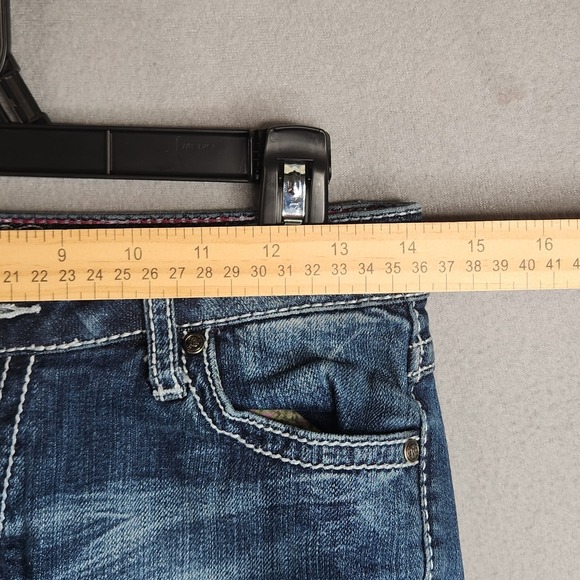Wrangler Jeans Womens 1/2 x 34 Blue Bootcut Low Rise Rock 47 Fleur De Lis 28x30 - Picture 5 of 11